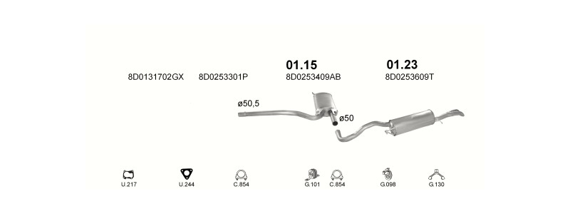 Schéma výfukového systému AUDI A4 1.9 D