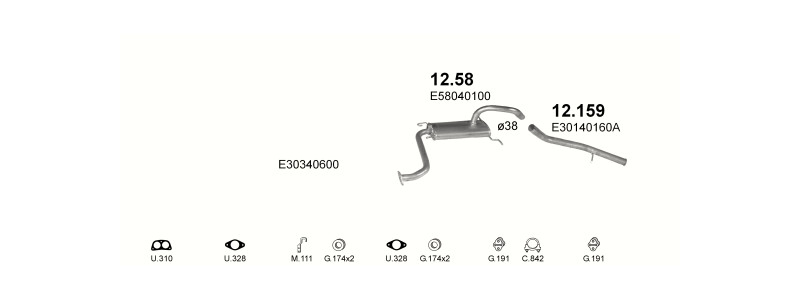 Schéma výfukového systému MAZDA 323 1.5