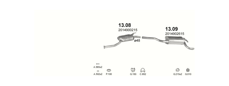 Schéma výfukového systému MERCEDES 190 - W201 2.0