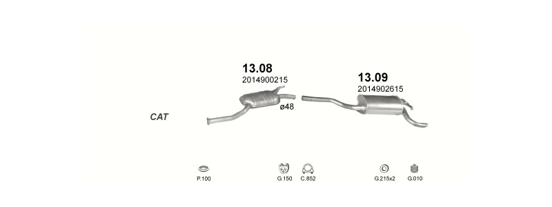 Schéma výfukového systému MERCEDES 190 - W201 2.0