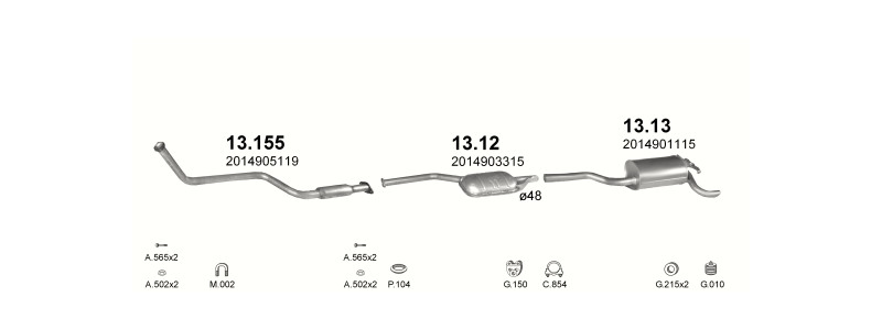 Schéma výfukového systému MERCEDES 190 - W201 2.5 D