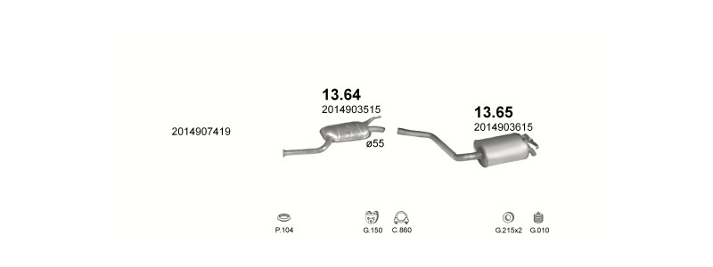 Schéma výfukového systému MERCEDES 190 - W201 2.5 D