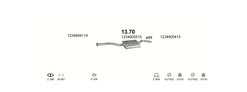 Schéma výfukového systému MERCEDES 200 - T123 2.0