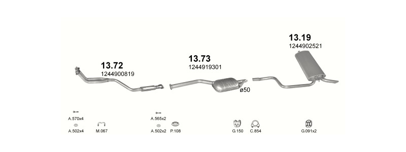 Schéma výfukového systému MERCEDES 200 - T124 2.0