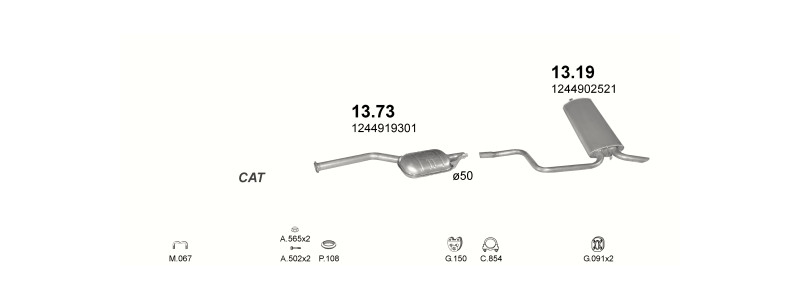 Schéma výfukového systému MERCEDES 200 - T124 2.0