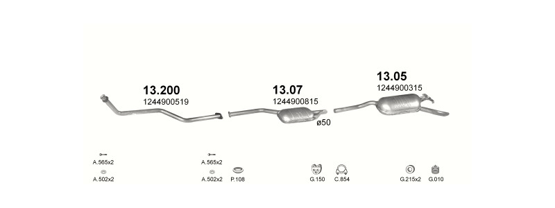 Schéma výfukového systému MERCEDES 200 - W124 2.0 D