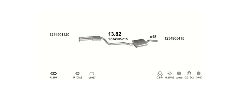 Schéma výfukového systému MERCEDES 230 - T123 2.3