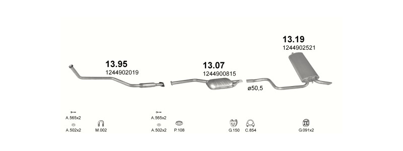 Schéma výfukového systému MERCEDES 250 - T124 2.5 D