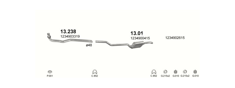 Schéma výfukového systému MERCEDES 300 - T123 3.0 D