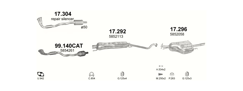 Schéma výfukového systému OPEL ASTRA G 1.6