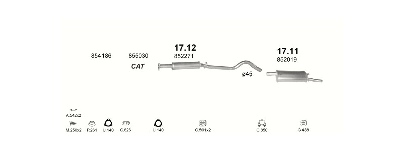 Schéma výfukového systému OPEL CORSA A 1.4