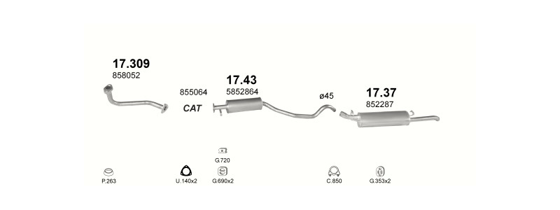 Schéma výfukového systému OPEL VECTRA A 1.6