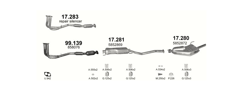 Schéma výfukového systému OPEL VECTRA B 2.0
