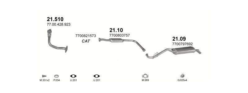 Schéma výfukového systému RENAULT CLIO 1.2