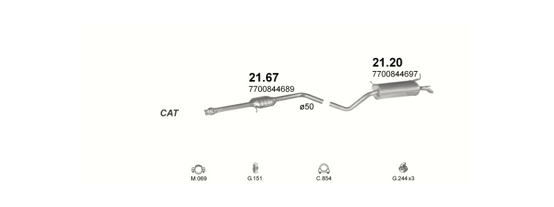 Schéma výfukového systému RENAULT MEGANE I 1.6