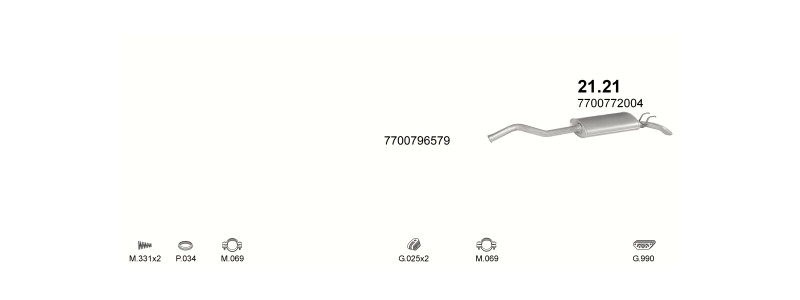 Schéma výfukového systému RENAULT R21 1.9 D