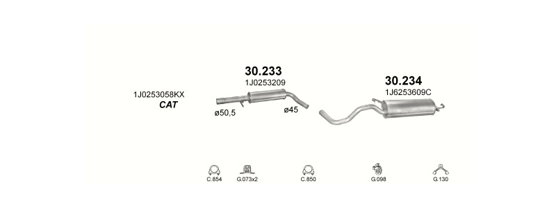 Schéma výfukového systému VOLKSWAGEN BEETLE 1.6