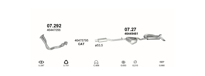 Schéma výfukového systému FIAT BRAVA 1.6