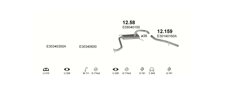 Schéma výfukového systému MAZDA 323 1.3