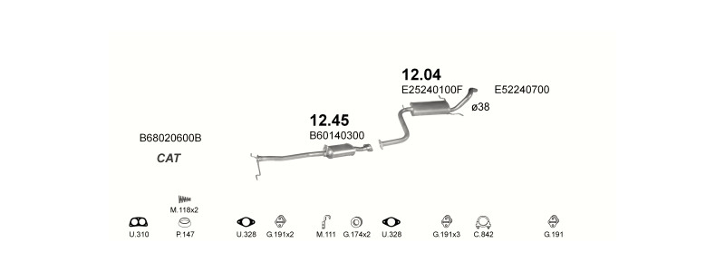 Schéma výfukového systému MAZDA 323 1.6