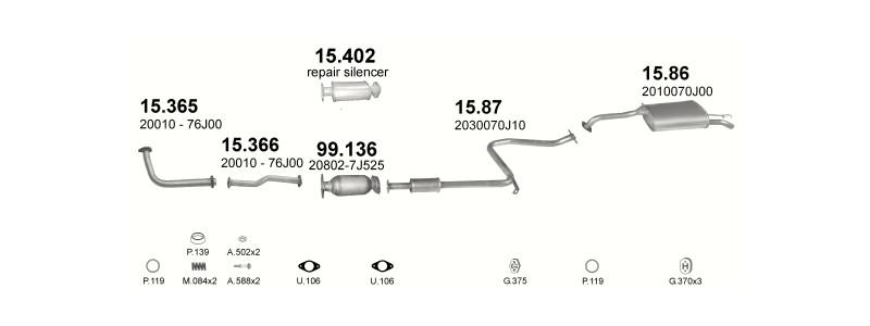 Schéma výfukového systému NISSAN PRIMERA 1.6