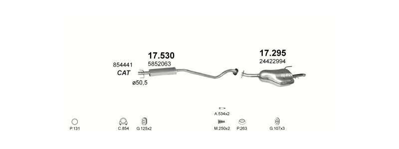 Schéma výfukového systému OPEL ASTRA G 1.6