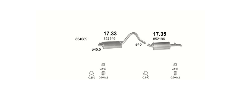 Schéma výfukového systému OPEL REKORD E 2.3 D