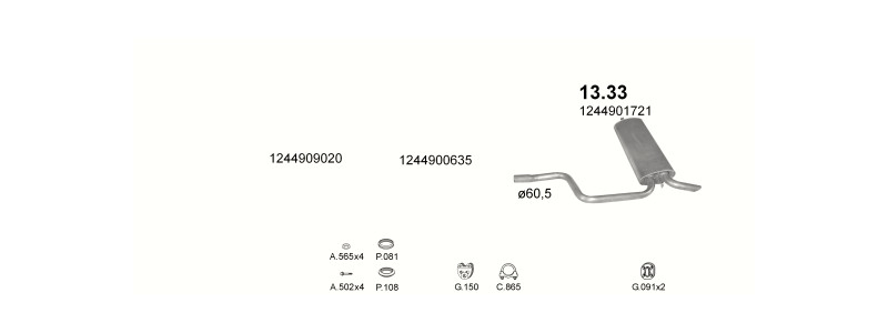Schéma výfukového systému MERCEDES E200 - T124 2.0