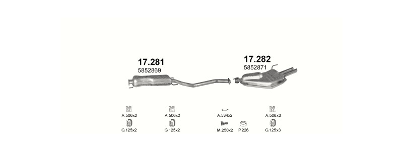 Schéma výfukového systému OPEL VECTRA B 2.5