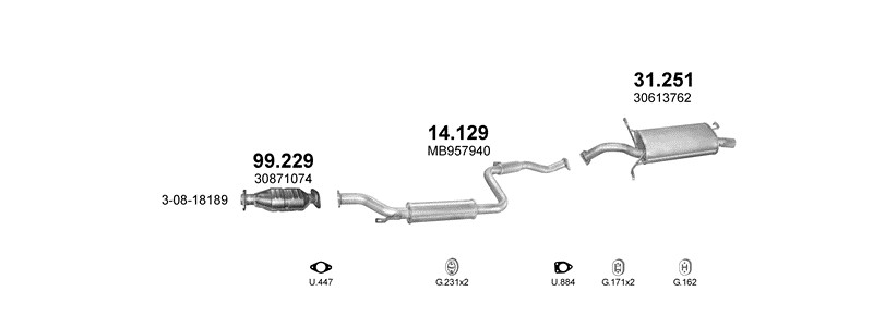 Schéma výfukového systému VOLVO S40 1.9 D