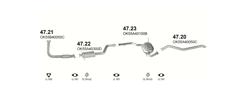 Schéma výfukového systému KIA CARNIVAL 2.9 D