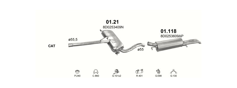 Schéma výfukového systému AUDI A4 2.6