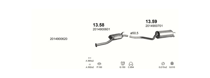 Schéma výfukového systému MERCEDES 190 - W201 2.3