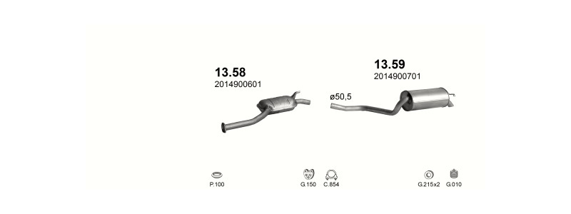 Schéma výfukového systému MERCEDES 190 - W201 2.3