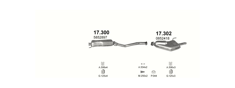 Schéma výfukového systému OPEL VECTRA B 2.2 D