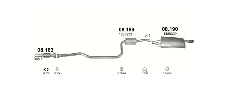 Schéma výfukového systému FORD PUMA 1.4