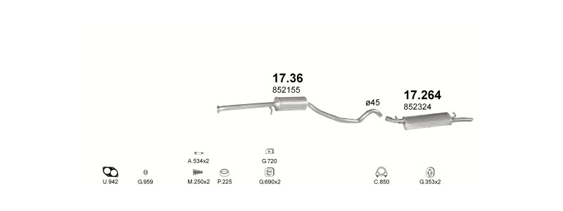 Schéma výfukového systému OPEL VECTRA A 1.6