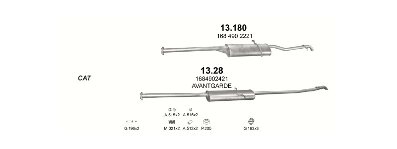 Schéma výfukového systému MERCEDES A190 - W168 1.9