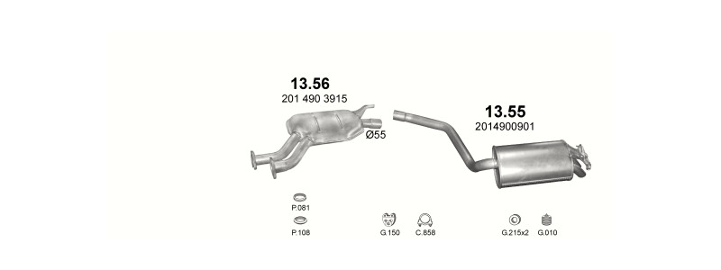 Schéma výfukového systému MERCEDES 190 - W201 2.3