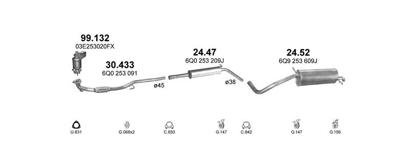 Schéma výfukového systému SEAT CORDOBA 1.2