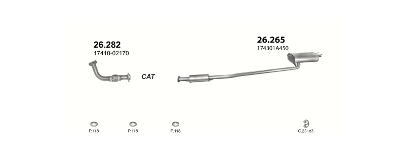 Schéma výfukového systému TOYOTA CARINA E 1.6