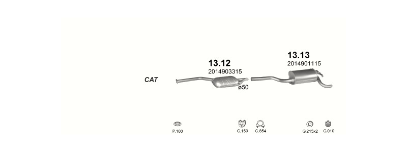 Schéma výfukového systému MERCEDES 190 - W201 2.5 D