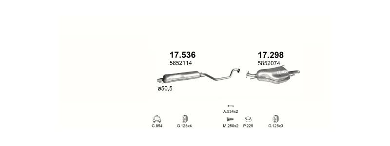 Schéma výfukového systému OPEL ZAFIRA A 2.2