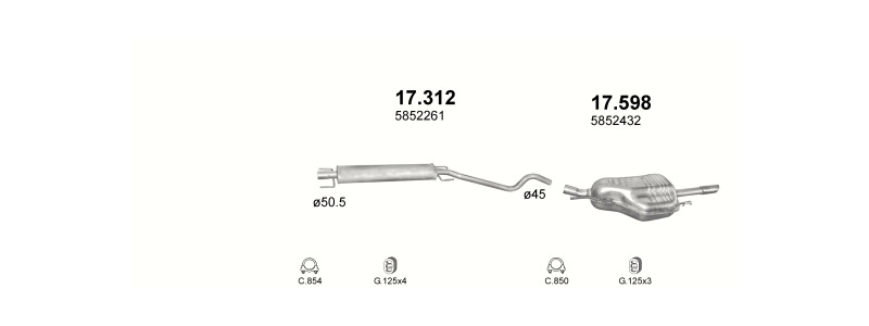 Schéma výfukového systému OPEL ASTRA G 1.6