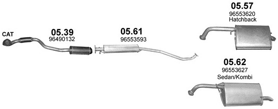 Schéma výfukového systému CHEVROLET LACETTI 1.4