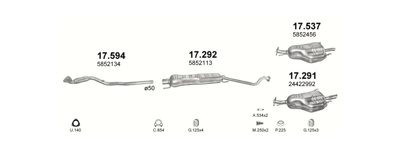 Schéma výfukového systému OPEL ASTRA G 1.6