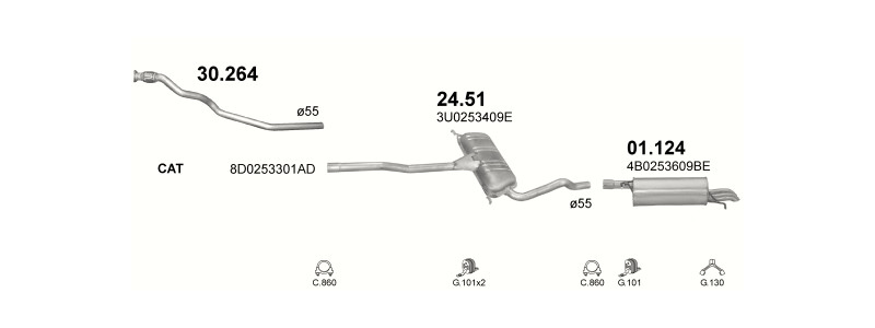 Schéma výfukového systému SKODA SUPERB 1.9 D