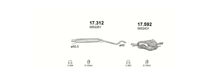 Schéma výfukového systému OPEL ASTRA G 1.6