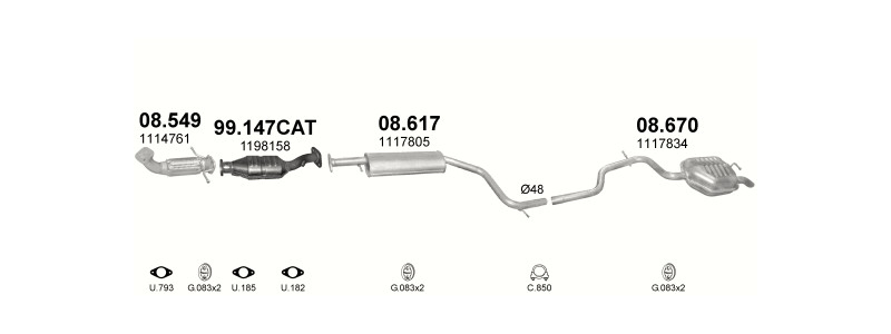 Schéma výfukového systému FORD MONDEO 1.8
