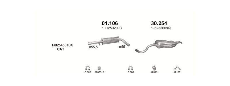 Schéma výfukového systému VOLKSWAGEN BORA 1.8